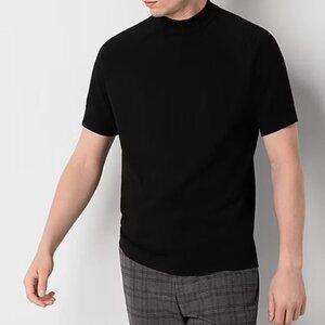 J. Ferrar Men's Mock Crew Neck Short Sleeve Pullover T-Shirts Black Size XXL